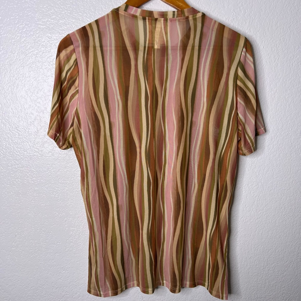 Johnny Was Eleanor Mesh Short SleeveTop Striped Pink Brown Women's Size XL - Picture 4 of 9